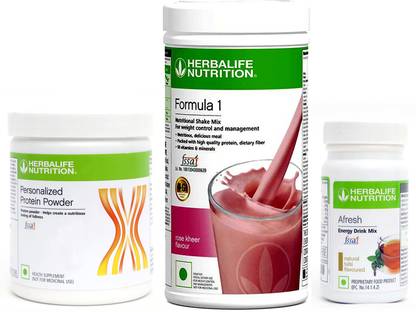 Herbalife Nutrition FORMULA1 ROSE KHEER 500 G PROTIEN 200 G AFRESH ENERGY DRINK TULSI 50 G Whey Protein