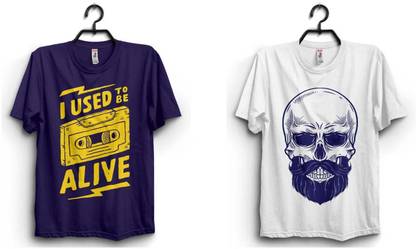 Printed Men Dark Blue, White T-Shirt