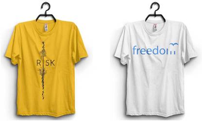 Printed Men Gold, White T-Shirt