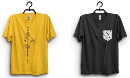 Printed Men Gold, Black T-Shirt