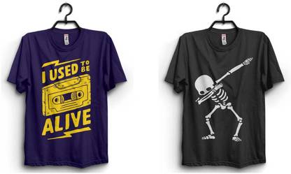 Printed Men Dark Blue, Black T-Shirt