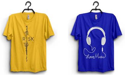 Printed Men Gold, Light Blue T-Shirt