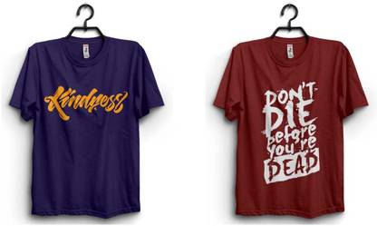 Trendy Duniya Printed Men Dark Blue, Maroon T-Shirt