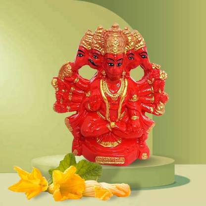 POLYRESIN GOD IDOLS PANCHAMUKHI HANUMAN RED COLOUR,POLY RESIN GOD IDOLS Decorative Showpiece  -  10.2 cm