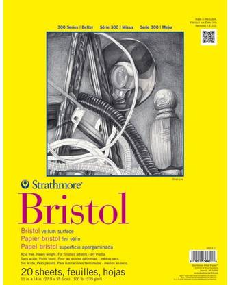 Strathmore 300 Series Bristol 11''x14'' Extra White Vellum Paper Short-Side Tape Bound Pad Sketch Pad