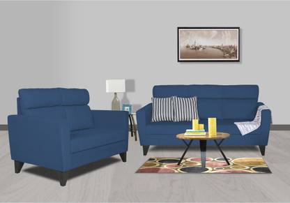 ADORN INDIA Cardello 3-2 Five Seater Sofa Set (Blue) Fabric 3 + 2 Sofa Set