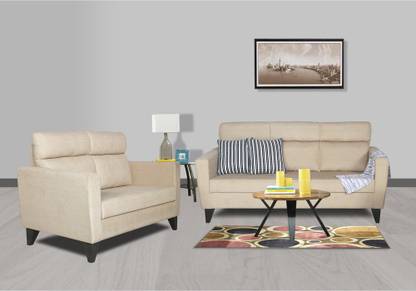 ADORN INDIA Cardello 3-2 Five Seater Sofa Set (Beige) Fabric 3 + 2 Sofa Set