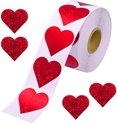 HASTHIP 3 cm ® Red Heart Stickers 1.5" Heart Labels Decor 500 per Roll, Love Decorations Self Adhesive Sticker