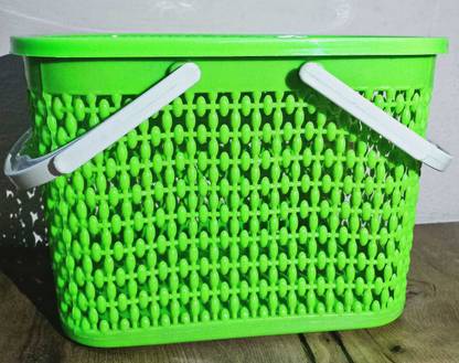 KITUSE Plastic Multipurpose Trendy Shopping Small Basket with Lid Storage Basket