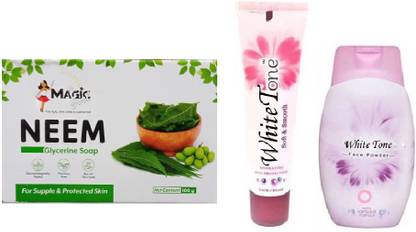 magic girl NEEM SOAP 100GM*1 + WHITE TONE CREAM 25GM*1 + WHITE TONE FACE POWDER 30GM*1( 3PCS COMBO SET)