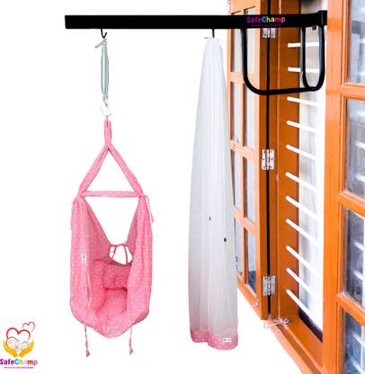 SafeChamp Roxy Baby Swing With Mosquito Net, Pillow, Spring And Metal Window Cradle Hanger