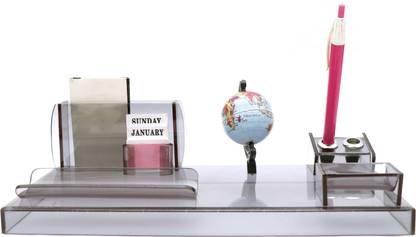 Shivarth 6 Compartments Acrylic Global Design Pen Stand for Office & Study Table Pencil Holder Stationary 1pc