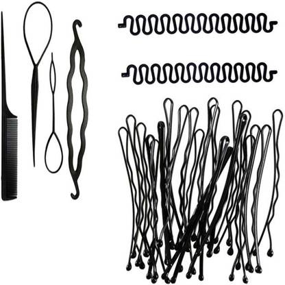Sharum Crafts 4Pc Comb Set, 2Pc French Choti Maker & 24 Bob Pin Hair Accessory Set