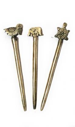 DARSH TRADING Oxidise Metal Bun stick (Pack of 3)(14cm, Silver) Bun Stick