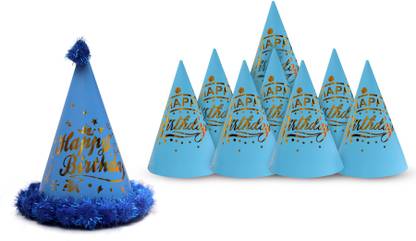 Vmd Birthday caps 1 Fancy D.BLUE Cap with 8 Printed RED Cap for Birthday KIDS