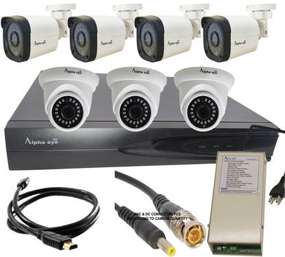 Alphaeye 5 MP Support FHD 8 CH DVR/XVR, Power Supply, 2MP Dome/Bullet Kit 3.6 mm Lens 7 Security Camera