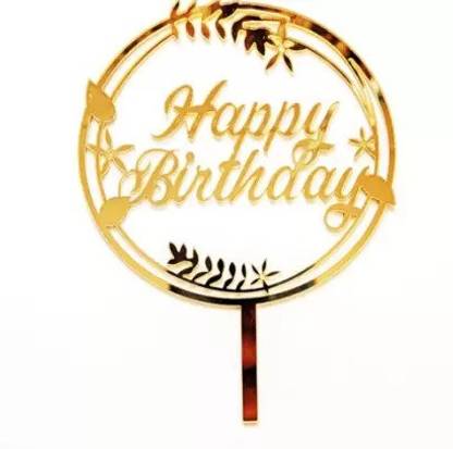 Bake N Crush Happy Birthday Cake Topper Golden, HBD Cake Topper, Cake Decorating Sticks Gold Cake Topper
