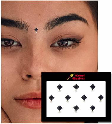 Comet Busters Handcarfted Square Black Stone Bindi (4 mm) (BV321) Forehead Black Bindis