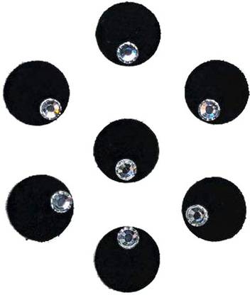 Comet Busters Round Black Velvet Bindi With Silver Stone (8 mm) (BV448) Forehead Black Bindis