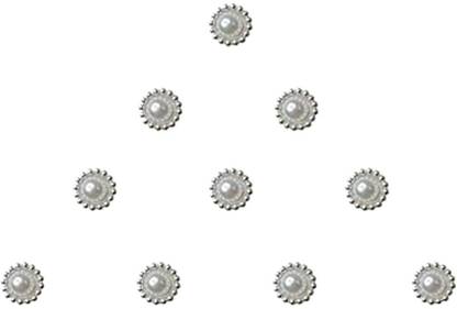 Comet Busters Small Pearl Bindi With Silver Border (4 mm) (BV481) Forehead White Bindis
