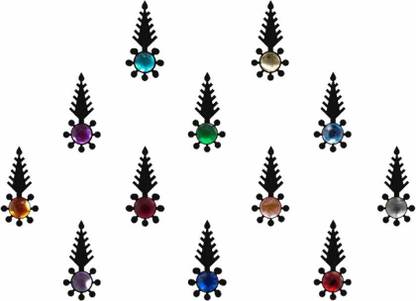 Comet Busters Beautiful Black Bindi With Multicolor Stones (BV301) Forehead Black Bindis