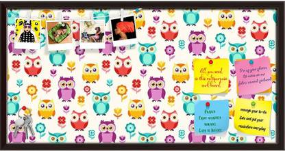Artzfolio Cute Owls Pattern Background Notice Pin Board Soft Board with Push Pins Cork Bulletin Board