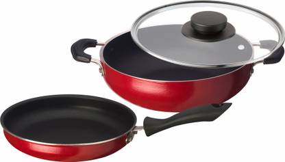 MACclite Alpha Plus Induction Bottom Trio Pack - 3 Pcs 2.6mm Thick,Red Induction Bottom Non-Stick Coated Cookware Set