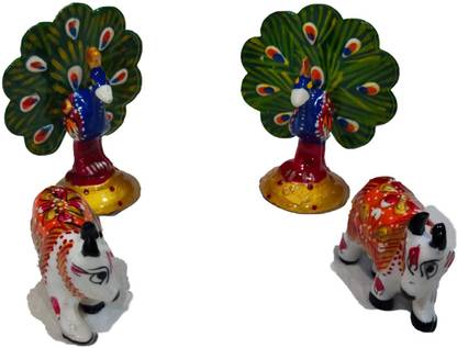 thebrijraj small size cow and peacock set for mandir, cow and peacock set for thakur ji Deity Ornament