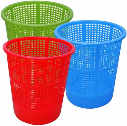 Wonder Plastic Prime Jali 222 Open Dustbin For Home/Office, 3 Pc, 7 Ltr,Red Green Blue Plastic Dustbin