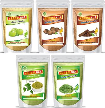 HERBALHUT NATURALS Amla, Reetha, Shikakai, Henna And Indigo Powder for Hair 100g each