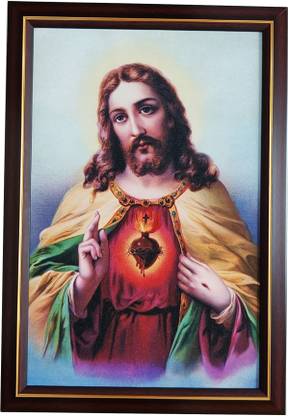 Elegance Sacred Heart of Jesus Christ wall painting frame Christian Art painting Digital Reprint 20 inch x 14 inch Painting