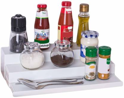inovera Containers Kitchen Rack Plastic Expandable 3 Tier Spice Holder Rack Pantry Cabinet Step Shelf Organizer