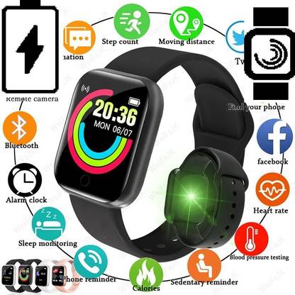 Bashaam y652(D20) LATEST HEART RATE TRACKER STEP COUNT SyART WATCH BLACK(PACK OF 1) Smartwatch