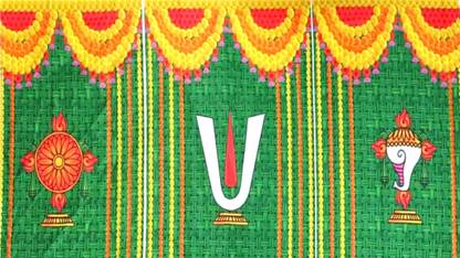 Epoojacart (Model - 40) Shanku Chakra Namalu Design Backdrop (5x8 Ft) Festival Decoration Tapestry