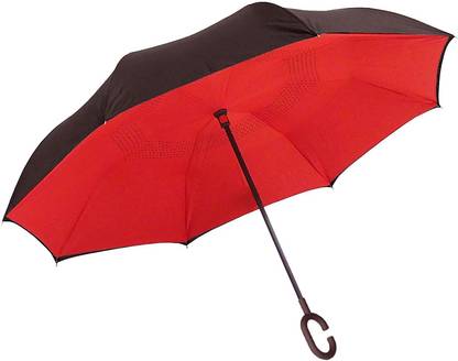 STYLE HOMEZ Innovative Double Layer UV Coated Inverted Reversible Large Black Umbrella, 125 cm Cadet Red Color Umbrella