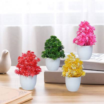 MODO Artificial Bonsai Mini Table Top Plants for Home & Office Decor- Multicolor Bonsai Wild Artificial Plant  with Pot