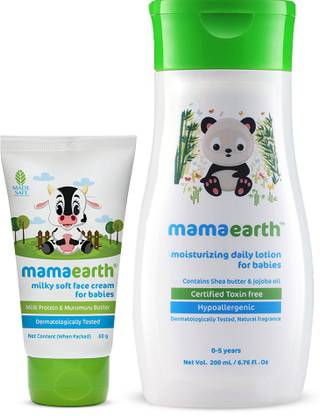 Mamaearth Milky Soft Natural Baby Face Cream for Babies 50mL änd Daily Moisturizing Baby Lotion, 200ml
