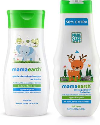 Mamaearth Talc Free Organic Dusting Powder for Babies with Arrowroot & Oat Starch, 150g änd Gentle Cleansing Shampoo for babies (200 ml, 0-5 Yrs)