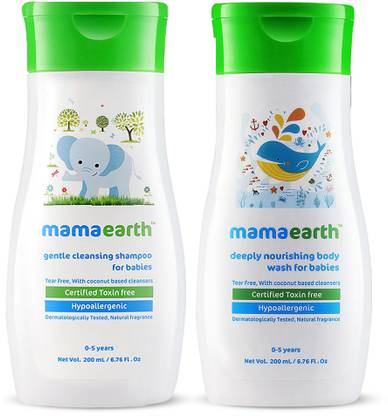Mamaearth nourishing wash for babies (200 ml, 0-5 Yrs) änd Gentle Cleansing Shampoo for babies (200 ml, 0-5 Yrs)