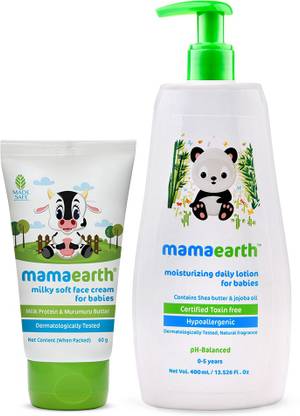 Mamaearth Milky Soft Natural Baby Face Cream 60ml and Daily Moisturizing Baby Lotion 400ml