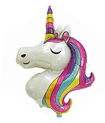 lalantopparties Printed Unicorn Head Shape Foil Balloon Magical Unicorn Face With Horn For Birthday Balloon