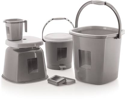 3D METRO SUPER STORE 05 pcs Bathroom Set Bucket, Mug, Stool, Soap Case and Dustbin 18 L Plastic Bucket