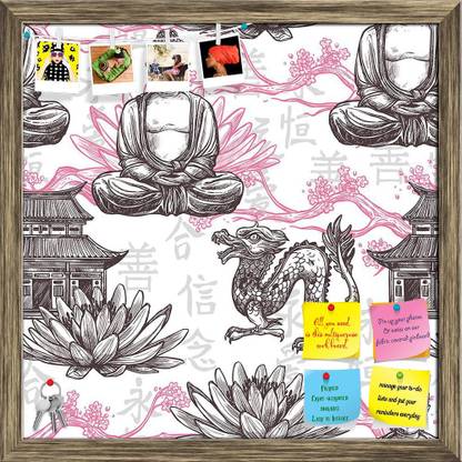 Artzfolio Pagoda Building Lotus Flower Dragon Asian Pattern Notice Pin Soft Board Cork Bulletin Board