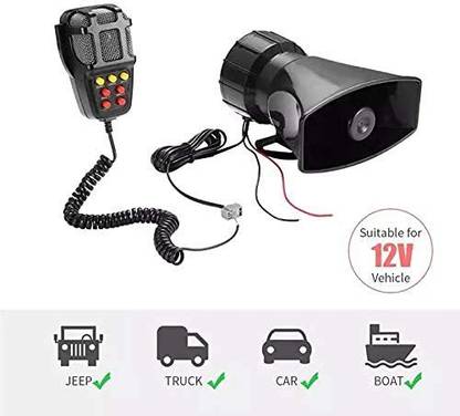 LAVITRA Police Siren for Cars Jeeps suvs 7 Tone Loud Hooter with Mic VIP Siren 100 watts Police Siren for Cars Jeeps suvs 7 Tone Loud Hooter with Mic VIP Siren 100 watts Component Car Speaker