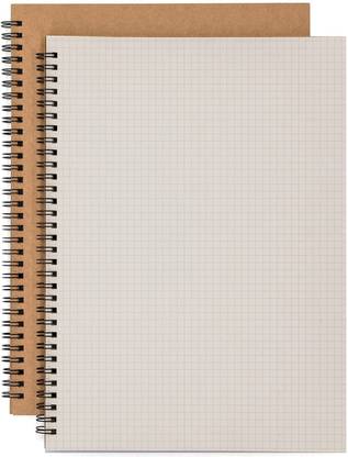 INNAXA 2 Pack A4 Grid Spiral Notebook, Kraft Cover 5mm Square Grid A4 Notebook Square Grid 100 Pages