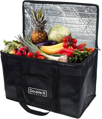 DOUBLE R BAGS Thermal Bags for Cold and hot Food Bag Frozen take Away Beer Bottle Carry delivery Insulated Reusable Jute Shopping Groceries or Sturdy Zipper Foldable Washable Heavy Duty Grocery Bag