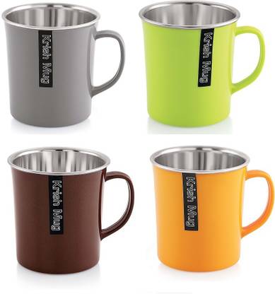 Nabhya 4 PC Big Size 300Ml Inner Steel Plastic Cups Coffee Tea,Campings with Handle Stainless Steel, Plastic Coffee Mug