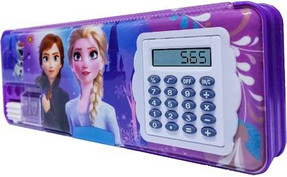 Stakipo Frozen 2 Dual Side Pencil Box with Rotating Calculator | Do You Wanna Build A Snowmen ! Art Plastic Pencil Box