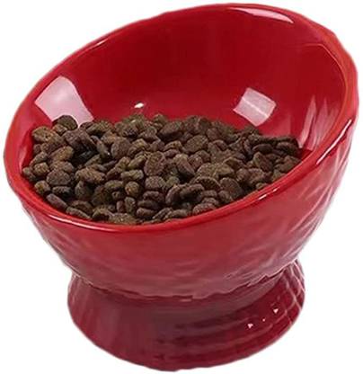 KUTKUT Ceramic Cat Dog Bowl, Elevated Anti Vomiting Stress Free Tilted Pet Bowl Porcelain, Ceramic Pet Bowl