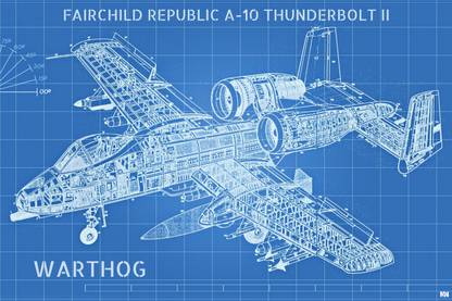 A-10 Thunderbolt II Warthog Fighter Aircraft Blueprint Poster 18 x 12 inch 300 GSM Paper Print